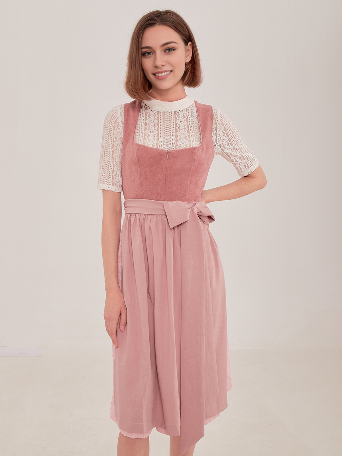 Dirndlbluse Spitze Hochgeschlossen in Rosa